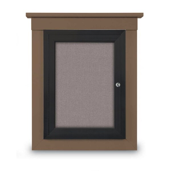 72"x36" 3-Door Enclosed Letterboard, Header, Grey Vinyl/Walnut